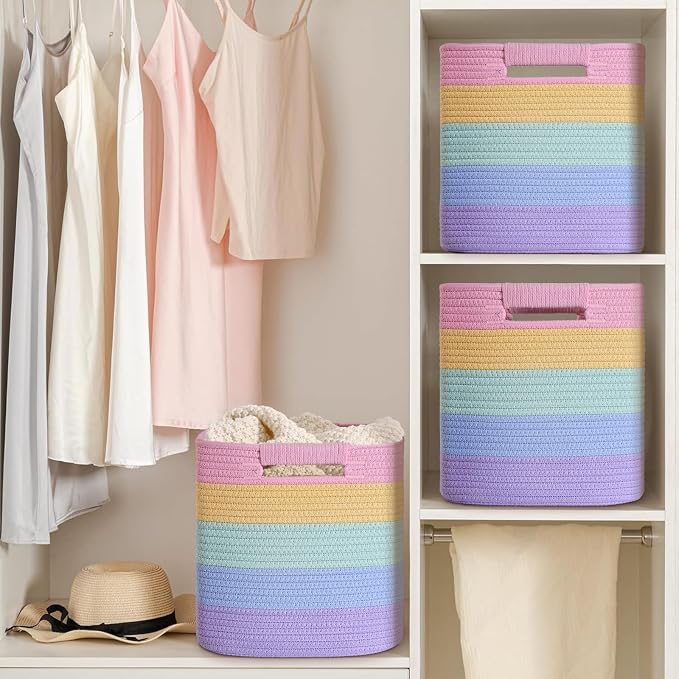 11 Inch Storage Cubes, 3 Pack Cube Storage Bins for Organizing, Cotton Rope Woven Baskets for Shelves, Bathroom, Kids Room, Closets, Baby Nursery - Image 8