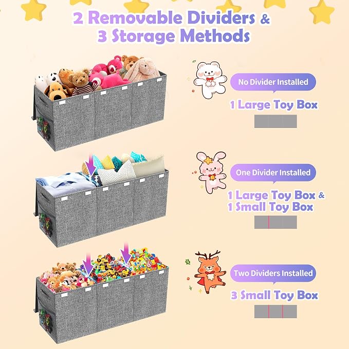 Extra Large Toy Box with Lids, Large Storage Chest Organizer, 40"x14"x16" | Collapsible Sturdy Kids Toy Chest Bins with Dividers for Boys Girls, Nursery Bedroom Playroom Organization, Gray - Image 6