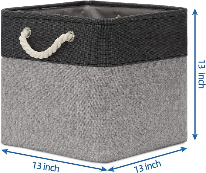 Temary Baskets 4 Pack Fabric Storage Cube Storage Baskets 13x13x13 Storage Cube Bins for Shelves with Handles, Basket for Organizing (Black&Gray) - Image 2