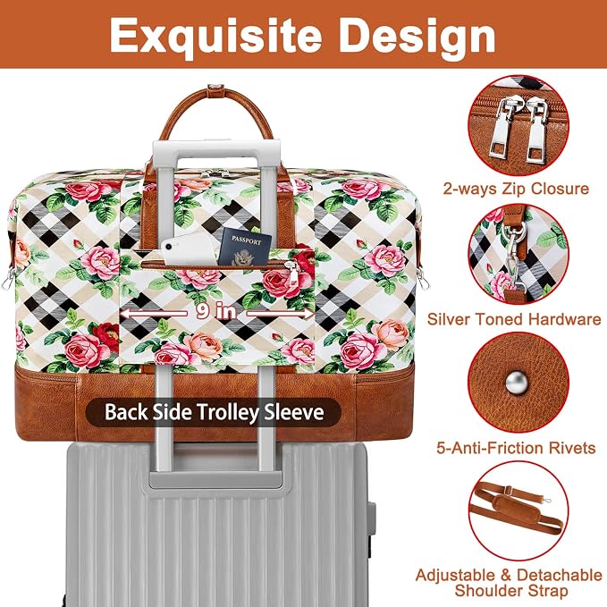 TIBES Travel Weekender Bag for Women, Overnight Bag with Shoe Compartment | 3PCS Large Travel Duffel Bag for Gym, Travel, Hospital, Business Trip, Carry On Tote, Wet & Dry Separation, Water Resistant - Image 5