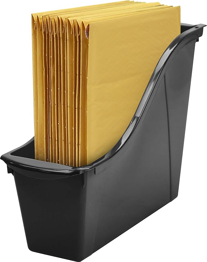 Storex Small Book Bin - Linking Storage Bins, Dry Erase Surface - 11.75" x 8.5" x 4.5", Onyx, 6-Pack by Storex