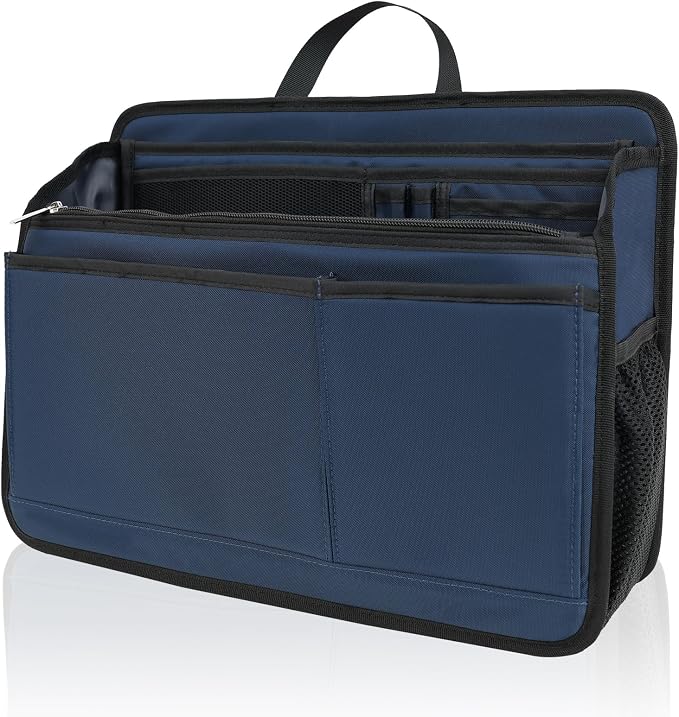 Large Rugged Organizer Insert for Briefcase Tote Shoulder Messenger Bag-20 Pockets,Padded Water-repellent Nylon-Navy by DELTAMANN