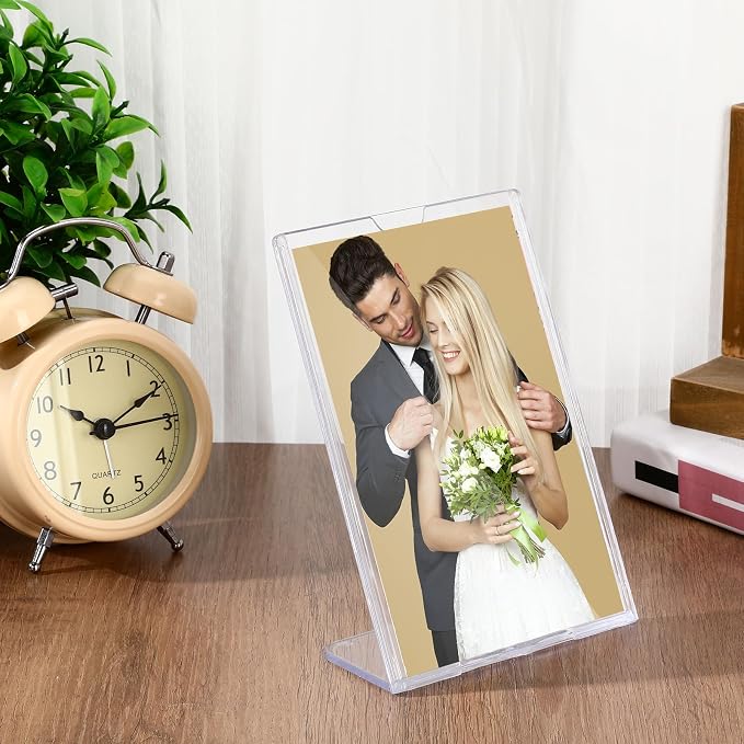 Maitys 100 Pack 4x6 Acrylic Picture Frame Clear Frame Bulk | Vertical Photo Self Standing Brochure Holders Price Display Signs L-shape Frames for Wedding, Restaurant, Office, Desktop - Image 4