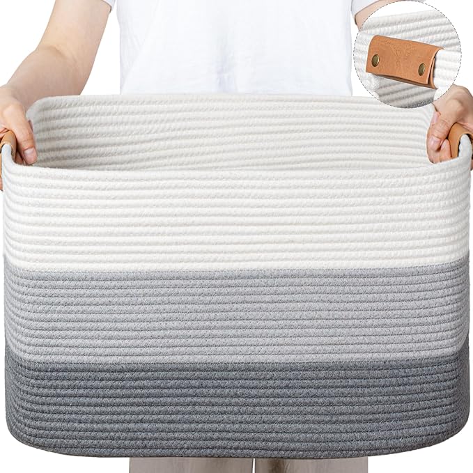 Large Woven Basket 25’’*16’’*16’’ 108L Woven Baskets for storage Baby Laundry Hamper, Cotton Rope Boho Decorative Storage Bin for Living Room, Nursery, Clothes, Pillows Gradient Grey by danpinera