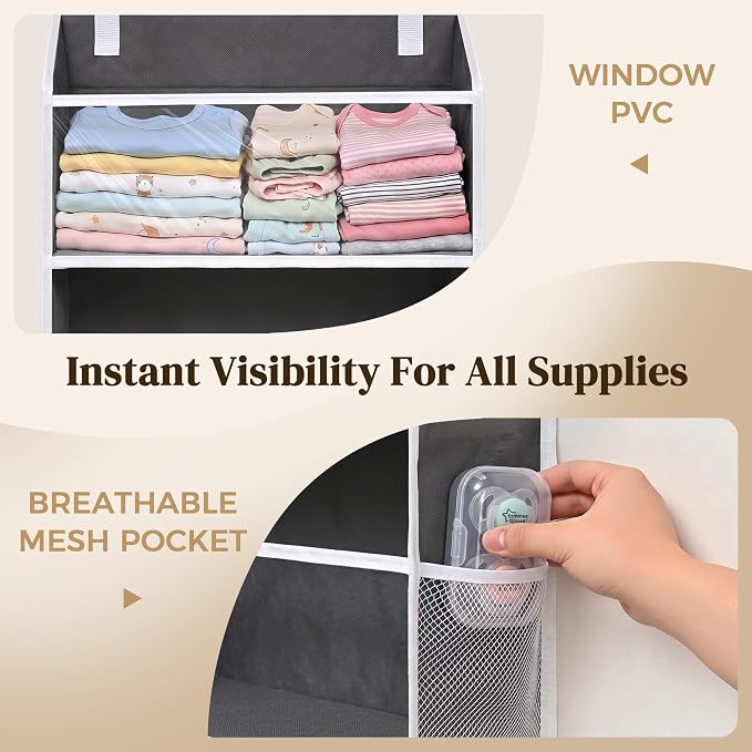 6-in-1 Over Door Hanging Organizer with 12 Mesh Pockets, 44 lbs Capacity, Deep Gray – Versatile Behind Door Storage for Baby Nursery, Newborn - Image 5