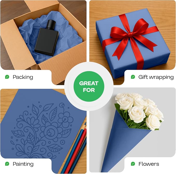 48" x 1200" (100 feet) Blue Kraft Paper Roll - USA-Made Quality Craft Paper for Gift Wrapping, Kids' Arts & Crafts, School Projects - 100% Recycled Natural Material 50lb Thickness by IDL Packaging - Image 6