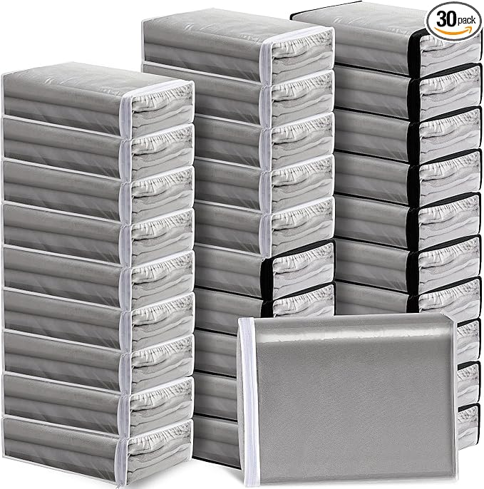 Riakrum 30 Pack Clear Zippered Storage Bags, 15x11x4 inches, Vinyl Plastic Sweater Sheet Organizers Storage Bags, PVC, for Clothes, Sheet, Blankets, Fabrics Organizers (Black & White) by Riakrum