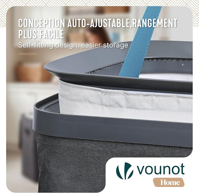 VOUNOT® 90L Laundry Basket with Lid, Rectangular Laundry Hamper with Removable Bag & Handles, Foldable Laundry Bin for Bedroom, Bathroom, Utility Room, Anthracite - Image 4