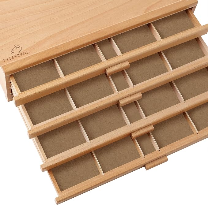 7 Elements 4 Drawer Wooden Artist Storage Supply Box for Pastels, Pencils, Pens, Markers, Brushes and Tools - Image 7