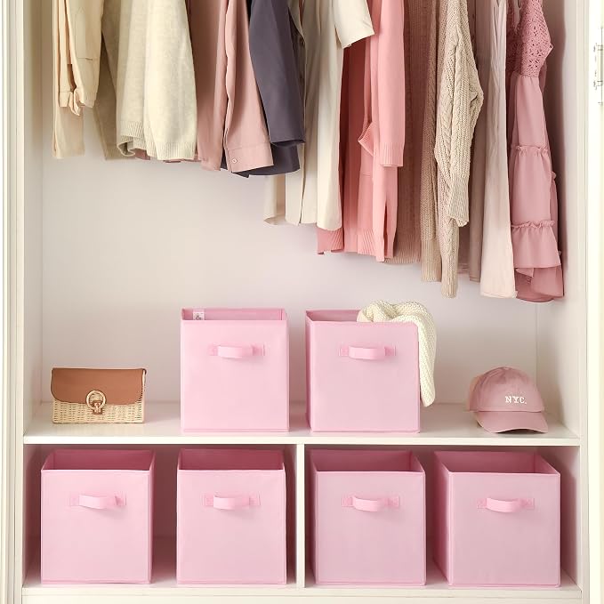 GRANNY SAYS 11 Inch Cube Storage Bins, 6-Pack Storage Cube Organizer, Pink | Collapsible Storage Boxes with Sturdy Handles, Decorative Baskets for Shelves, Closet, Organizing Toys, Clothes - Image 3