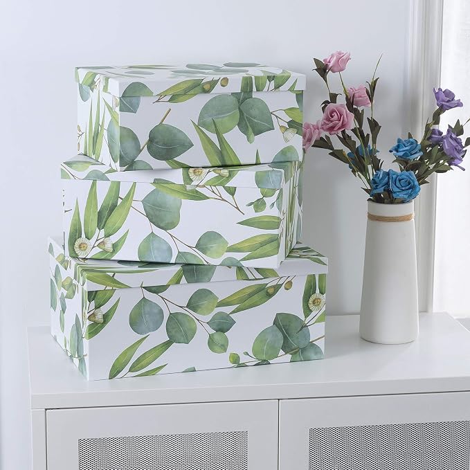 Soul & Lane - Sprigs of Green Decorative Storage Boxes with Lids, Set of 3 | Large Green Nesting Cardboard Boxes for Keepsakes, Photos and Gifts, Memory Containers for Home Decor and Organization - Image 3