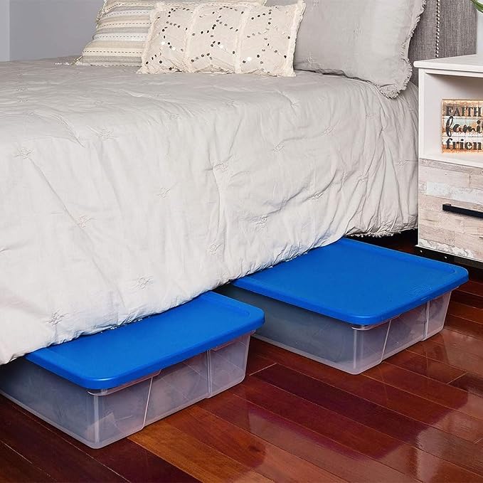 HOMZ 2-Pack Snaplock, Small Clear Plastic Storage Organizer Bins with Lids, 28 Quart, Blue - Stackable Container Boxes for Bedroom, Bathroom, Garage, and Office Organization - Image 8