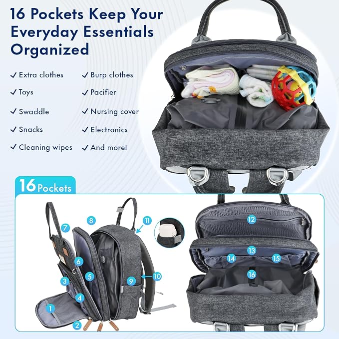 RUVALINO Baby Diaper Bag Backpack with Changing Pad, Baby Shower Gifts | Baby Essentials, Waterproof Travel Baby Bags for Mom Dad Girl Boy, Insulated Bottle Holders, Pacifier Case, Large Capacity - Image 4