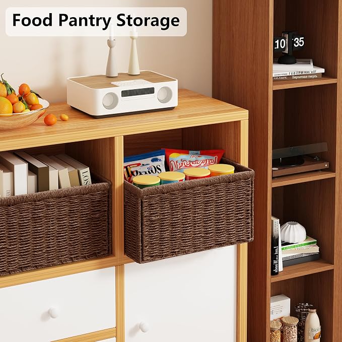 2 Packs Large Wicker Storage Basket, Closet Storage Baskets Bins for Shelves, Decorative Collapsible Baskets for Organizing Clothes Toy Nursery Bathroom Organizers and Storage, Brown - Image 6