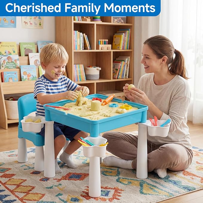 burgkidz Toddler Building Table Set: 1 Chair 128 Blocks Storage Box Blue | Leakproof top for sand/water. Sturdy ABS, smooth edges. 1 chair & 128 bricks. Ideal 3+ yrs indoor/outdoor. Great gift - Image 8