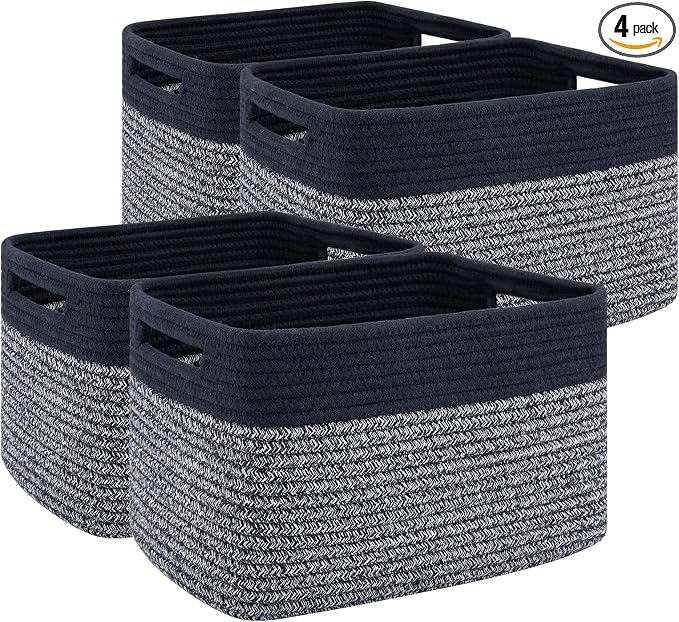 4 Pack Storage Baskets for Organizing, Woven Baskets for Shelves - Perfect for Toys, Books, Towels, and Clothes, Durable Gift Basket Bins Toy Storage, 12.7''L x9''W x7.8''H, Blue and Grey by SIXDOVE
