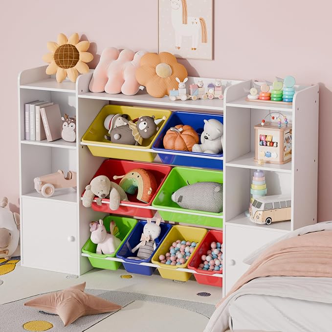 Xilingol Kids Toy Storage Organizer W/8 Removable Toy Bins, 4-Tier Toy Organizers W/6 Storage Cubbies, Kid Bookshelf and Toy Storage for Playroom, Bedroom, Kids Room, Classroom - Image 3