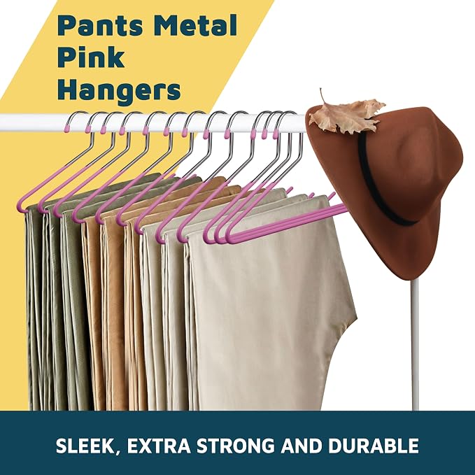 Lifemaster Metal Pants Hanger Set - 50 Pieces Elegant Non-Slip Closet Space Saving Hanger Set for Pants, Trouser, Blankets, and Jeans with Open Ended Sleek Design - Pink - Image 7