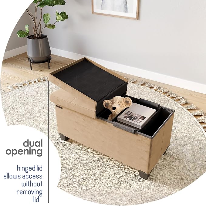 Storage Ottoman Bench with Bins, 30-in Storage Bench for Bedroom End of Bed, Folding Foot Rest Ottoman for Living Room Max 660lbs, Velvet Ottomans, Taupe - Image 8