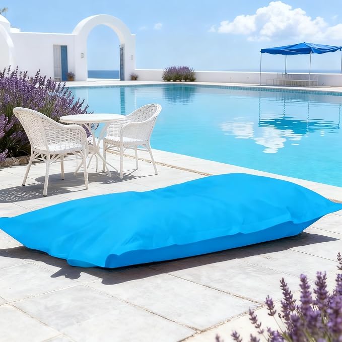 SXBCyan Waterproof Bean Bag Cover for Adults (No Filler) Soft Sofa Bed Oxford Lounge Chair Giant Beanbag Floor Seating Outdoor Stripes Pouf Couch for Poolside Beach Garden(Lake Blue) by SXBCyan