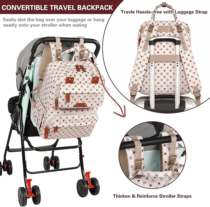 Legestori Baby Diaper Bag Backpack, Baby Bag for Girls Large Capacity with Stylish Flora, Travel Back Pack Multifunction Waterproof, Newborn Baby Registry Shower Gifts, Pink05 - Image 5