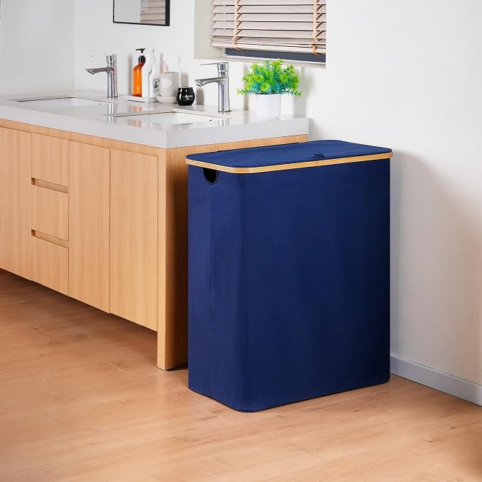 efluky Laundry Hamper with Lid, Trio Laundry Basket with 2 Removable Bags, 3 Section Laundry Bin with Bamboo Handles for Bathroom, Bedroom & Laundry Room, 160L (42.3 Gallon) Blue - Image 6