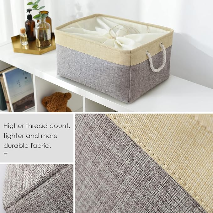 Storage Bins Baskets for Organizing - Extra Jumbo 3 Pack 20.5Lx15.7Wx13.8H Sturdy Fabric Storage Basket for Shelves, Decorative Foldable Closet Nursery Toy (Gold&Grey) - Image 7