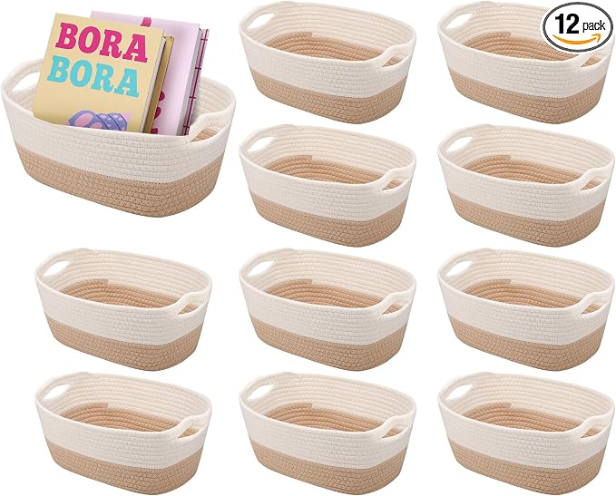 12 Pack Small Storage Baskets for Organizing, Woven Rope Bins,Boho by Reallnaive