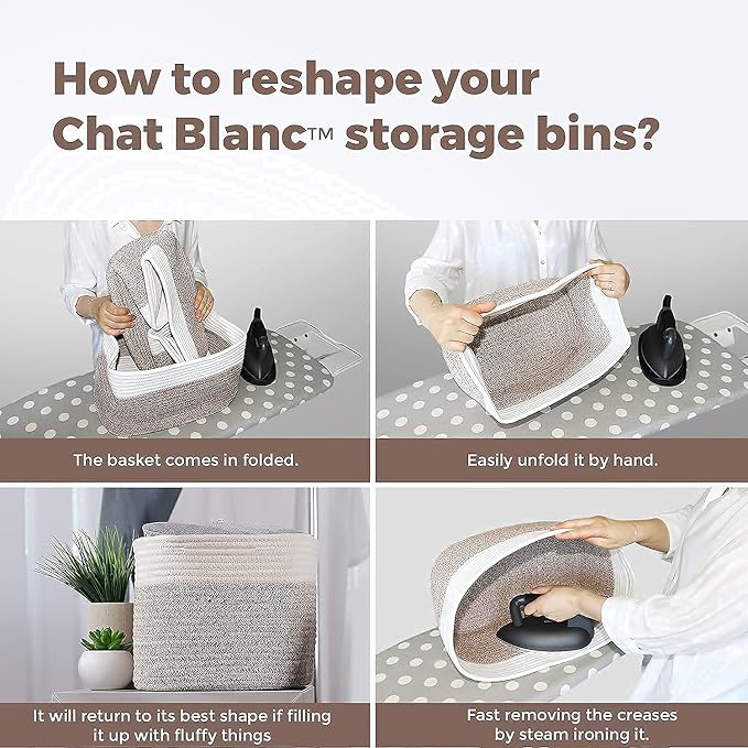 CHAT BLANC Cotton Rope Baskets for Organizing | Storage Baskets for Shelves | Rope Basket for Storage, Small Laundry Baskets, Woven Baskets for Storage, Dog Toy Bin, Baby Basket,Off White&Brown 3 Pack - Image 7