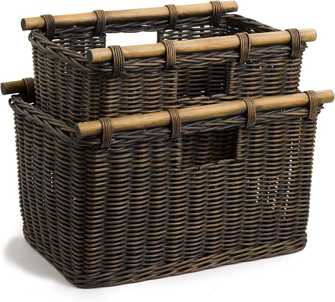 The Basket Lady Tall Narrow Wicker Storage Basket, S, Walnut Brown | Outside: 16" L x 9.5" W x 10" H | Inside: 14.5"L x 8"W x 8.5"H - Handcrafted by artisans from natural rattan - Image 2