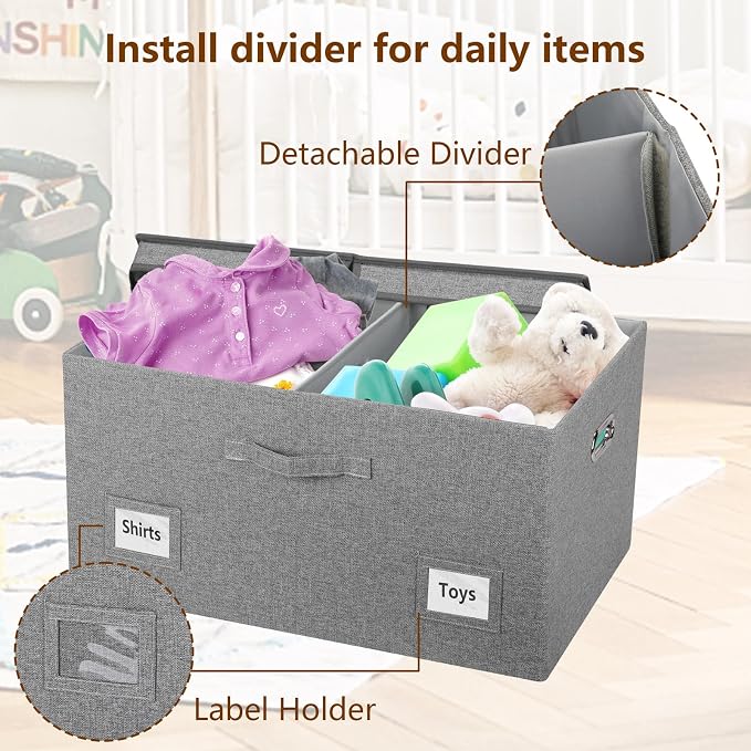 Graciadeco 75 Quarts Extra Large Decorative Storage Bins with Lids, 3 Packs Gray Collapsible Storage Bins with Lids, Stackable Storage Bins Decorative Box Storage With Lid Extra Large | 75 Quarts 3 Pack Gray1 Collapsible Stackable Linen Fabric 4 Handle... - Image 7