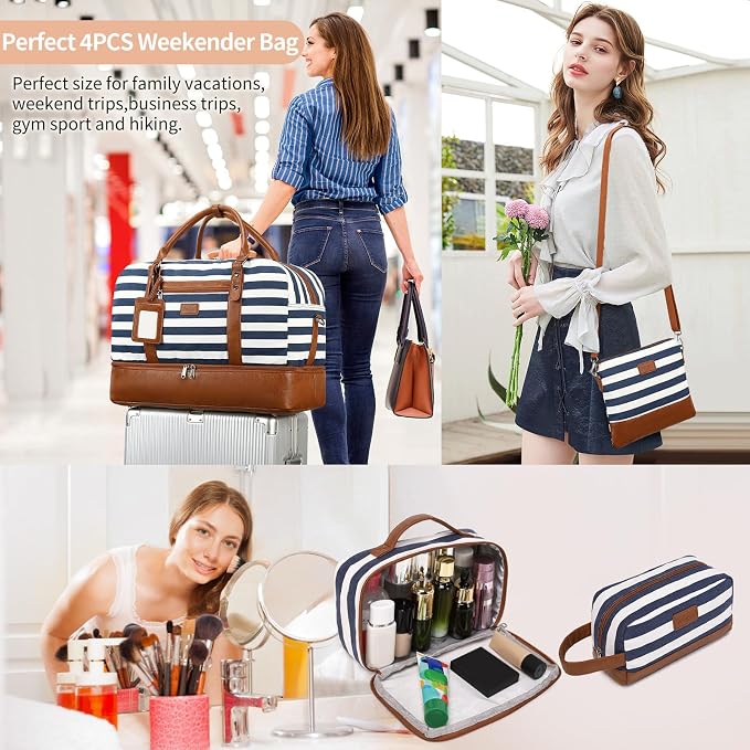 4PCS Weekender Bags for Women Large Overnight Weekend Travel Duffel Bags | Travel Bag Carry-on Tote Hospital Bag with Shoe Compartment Crossbody Toiletry Bag for Travel Business Gym Water Resistant - Image 2