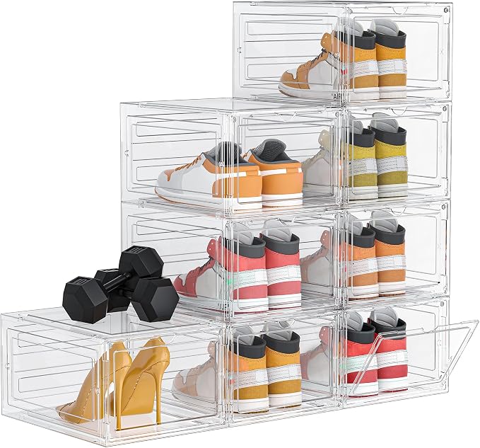 HOMIDEC Shoe Storage, 8 Pack Shoe Organizer Clear Hard Plastic Shoe Box | Shoe Boxes Clear Plastic Stackable, Shoe Storage Box with Lids for Size 13, Transparent by DecorateYourHome