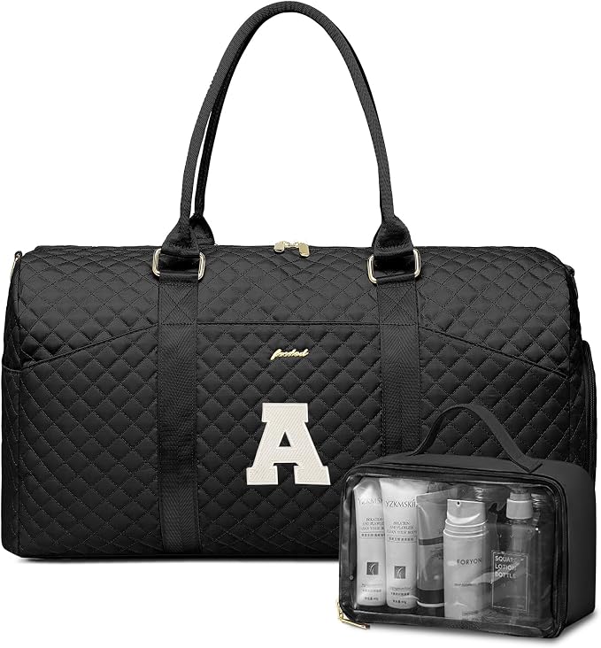 Women Weekender Travel Duffle Bag: Initial Duffel Overnight Bags with Shoe Compartment Large Carry on Tote with Toiletry Bag Weekend Traveling Yoga Gym Hospital Bag for Women with Wet Pocket Letter A by FOCDOD