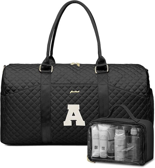 Women Weekender Travel Duffle Bag: Initial Duffel Overnight Bags with Shoe Compartment Large Carry on Tote with Toiletry Bag Weekend Traveling Yoga Gym Hospital Bag for Women with Wet Pocket Letter A by FOCDOD