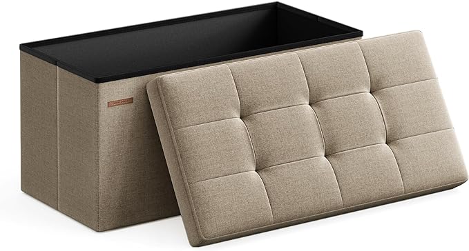 SONGMICS Mazie Collection - 30 Inches Folding Storage Ottoman Bench, Ottoman Foot Rest, End of Bed Bench, Storage Chest, Load 660 lb, for Living Room, Bedroom, Entryway, Camel Brown ULSF047R01 by Unknown