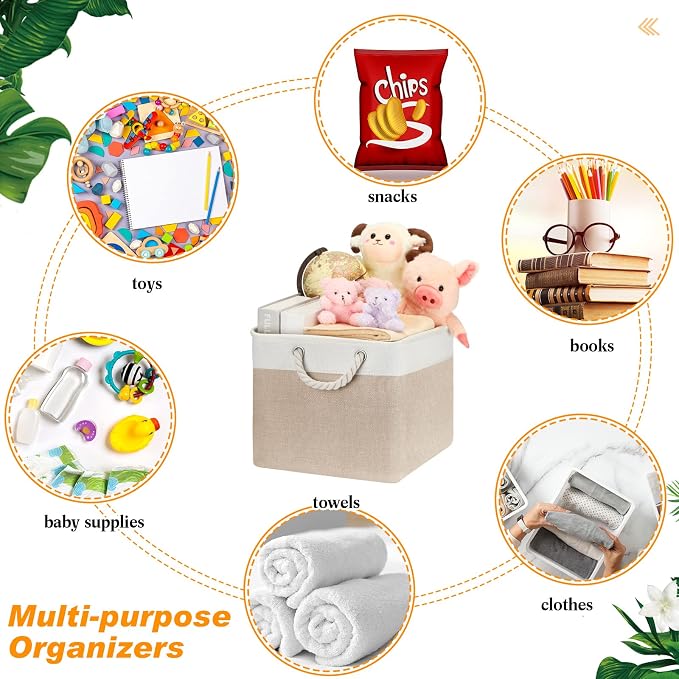meekoo 8 Pack Collapsible Storage Bins Fabric Storage Bins Polyester Fabric Baskets with Handles Linen Closet Organizer for Shelf Home Closet Towels Toys(15 x 11 x 9.5 in,Beige) - Image 5