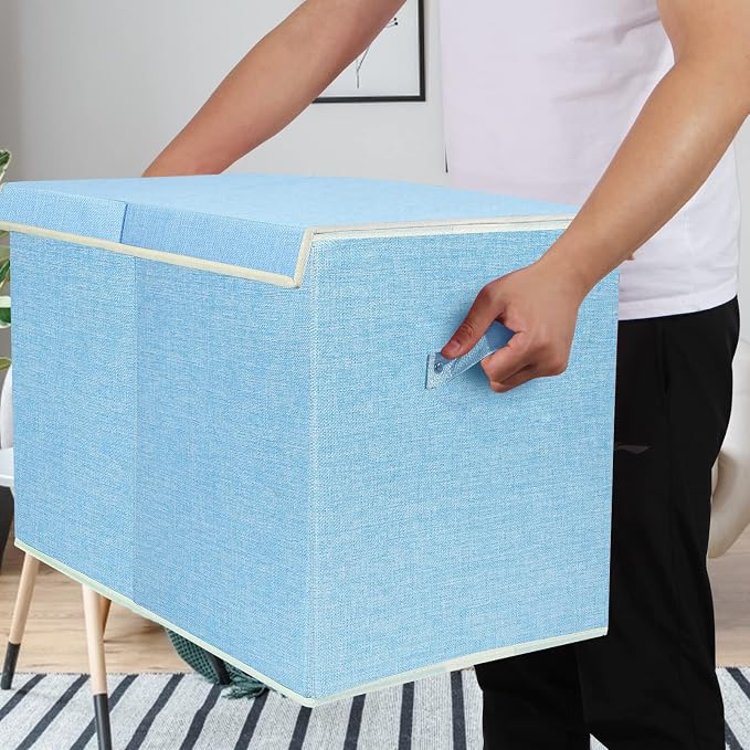 Large Toy Box Chest Storage with Flip-Top Lid, Kids Toy Storage Bin Boxes | Toy Chest with Rivets Handles for Kids, Boys, Girls, Nursery, Playroom, Living Room, Bedroom, 25"x 13" x 16" (Linen Blue) - Image 5