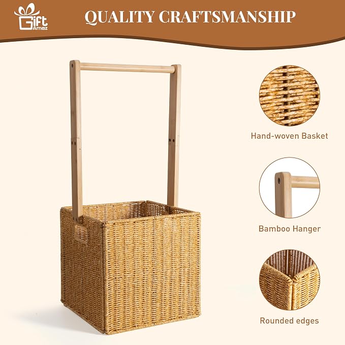 GiftAmaz Baby Shower Crate Closet, Large Hand-Woven Rattan Storage Crates with Handle, Baby Shower Gifts, Baby Welcome Box Nursery Basket for Newborn Boys Girls, Pregnancy Gifts for New Parents - Image 6