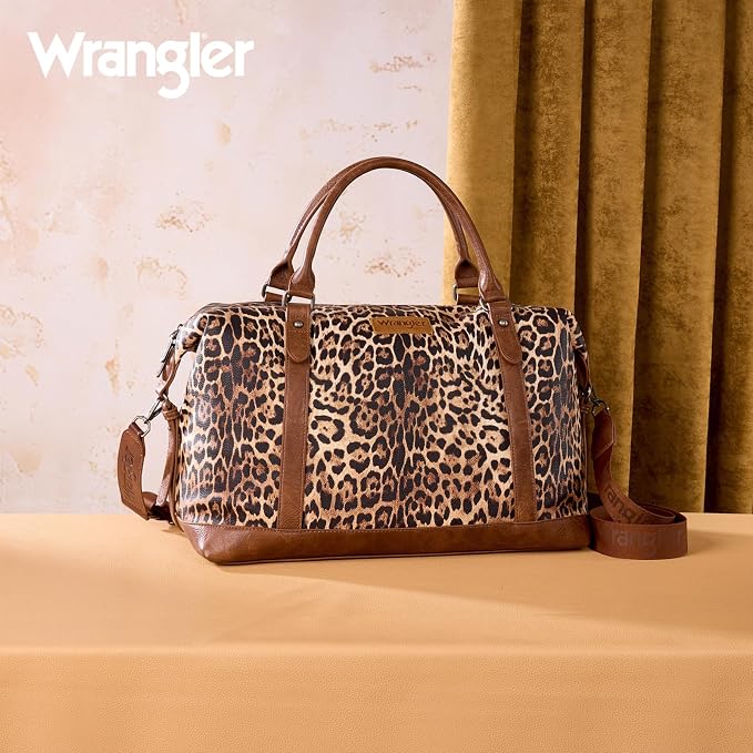 Wrangler Duffel Bag Large Travel Weekender Bag for Women Waterproof Carry on Overnight Bag for Gym,Trips,Weekends,Leopard Brown - Image 7