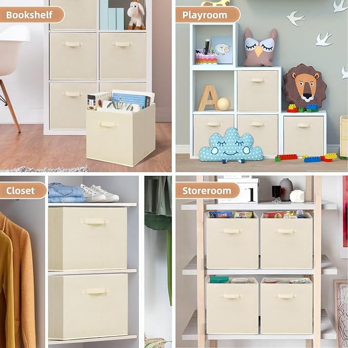 STORAGE MANIAC Storage Cubes, 13 Inch Collapsible Storage Bins with Handles, 4 Pack Fabric Foldable Bins for Organization, Durable Storage Bins for Closet, Shelves, Offices, 4-Pack Beige - Image 5
