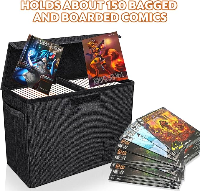 YSCare 4-Pack Comic Book Storage, Collapsible Comic Book Case with Dividers and Carrying Handles, Comics Short Box Holds 150 Comics, 15.5" X 7.5" X 11.3" Heavy-Duty Stackable Case - Image 5