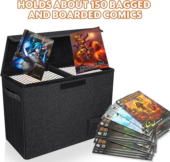 YSCare 2-Pack Comic Book Storage Boxes, Collapsible Comics Book Case with Dividers and Carrying Handles, Comic Short Box Holds 150 Comics, 15.5" X 7.5" X 11.3" Heavy-Duty Stackable Case - Image 5