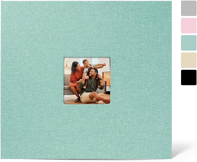 12x12 Inch Large 3 Ring Binder Scrapbook Photo Album, Linen Cover Scrap Book with 50 Plastic Sleeves 100 Pages 12 x 12 Scrapbooks White Pages for Wedding Baby Adventure Travel Women Kids (Cyan Blue) by LUOCCHI