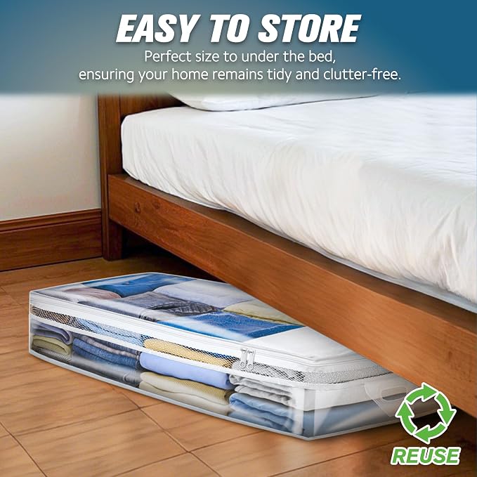 HIBAG 20 Gallon Under Bed Storage Containers, Underbed Clothing Storage Bins, Clear Plastic Organizer with Reinforced Handles, for Clothes Comforters Blankets Towels Pillows Bedding (2 Pack) - Image 3