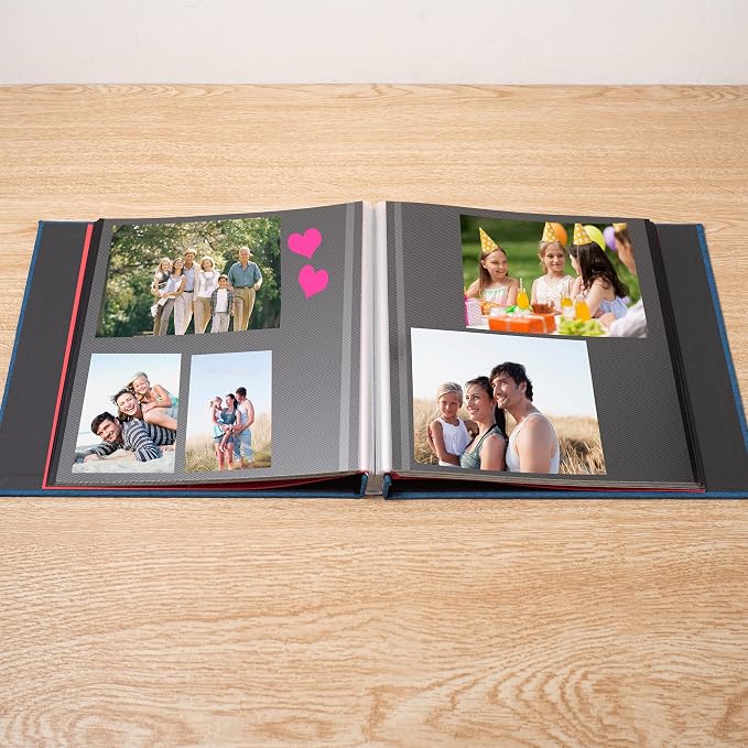 Large Photo Album Self Adhesive 4x6 8x10 10x12 13"x12.6" Scrapbook Album 12.6"x11" Inch 60 Black Sticky Pages Linen Cover Magnetic Photo Album with A Metallic Pen and DIY Stickers(Blue) - Image 3