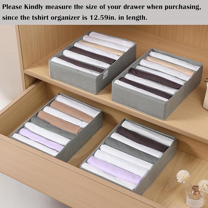 4 Packs T-shirt Drawer Organizers for Clothing,8 Grids Compartment Wardrobe Storage Box, Washable Clothes Organizer for Folded Clothes, Legging, Silk Scarve - Image 4
