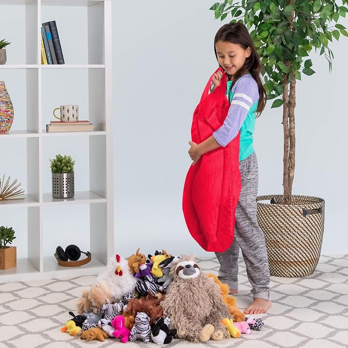 Posh Stuffable Kids Stuffed Animal Storage Bean Bag Chair Cover - Childrens Toy Organizer, Medium 27" - Solid Red - Image 5