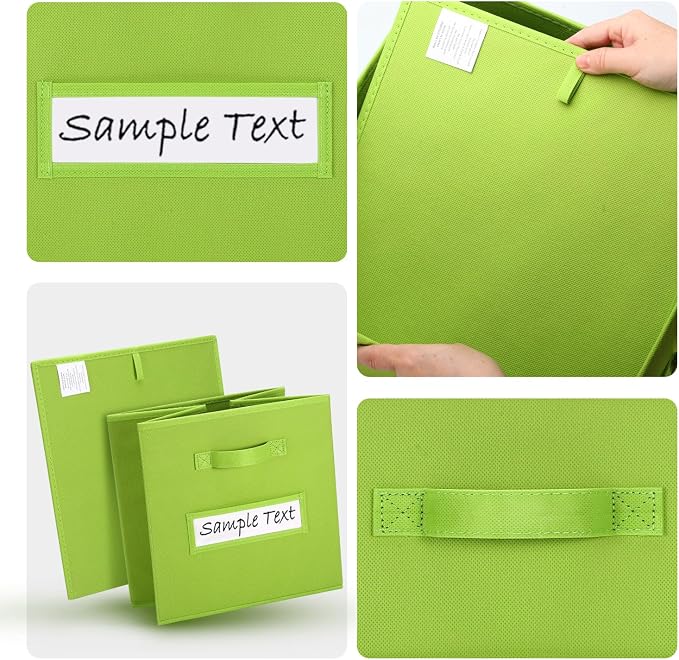 11x11 storage cube bins (Set of 10) Foldable Fabric storage cubes with 10 Labels Window Cards & a Pen,11 inch cube storage bin,Closet Organizers for Shelves,Cubby Organizer Boxes,lime green - Image 3