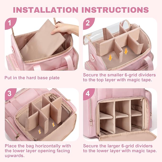 Rexmica Double Layer Marker Organizer Bag for 400 Markers, Pink | Inner Dividers, Shoulder Strap, Large Marker Storage Case for Art Marker/Coloring Book/Painting Supplies, Patented Design - Image 9